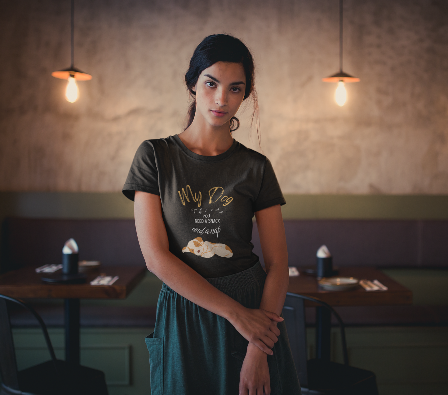 "My dog thinks you need a snack and a nap" Snack First. Nap Second. Dog’s Orders. Soft Style T-Shirt for Chill Vibes