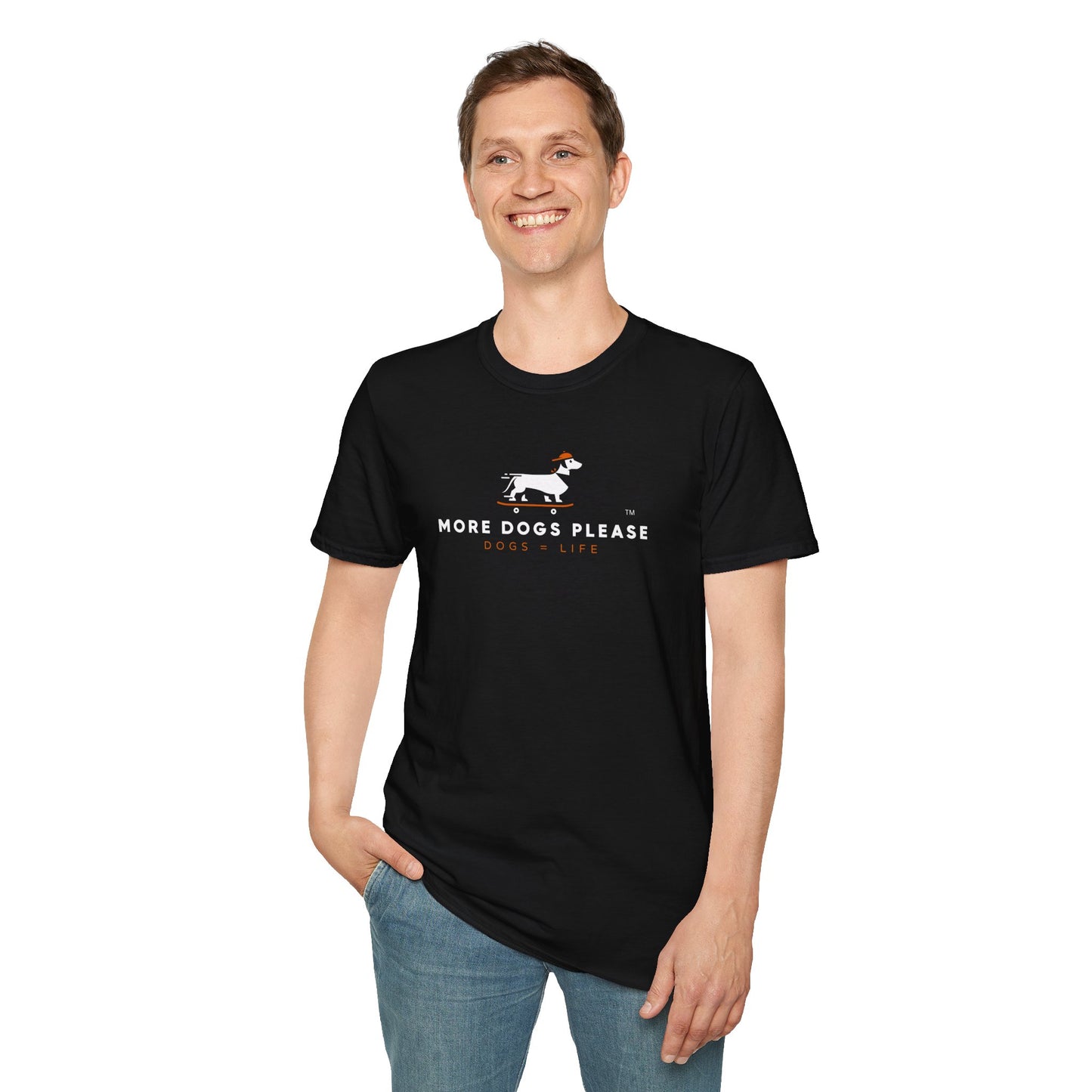 "More dogs please"  Unisex Softstyle T-Shirt