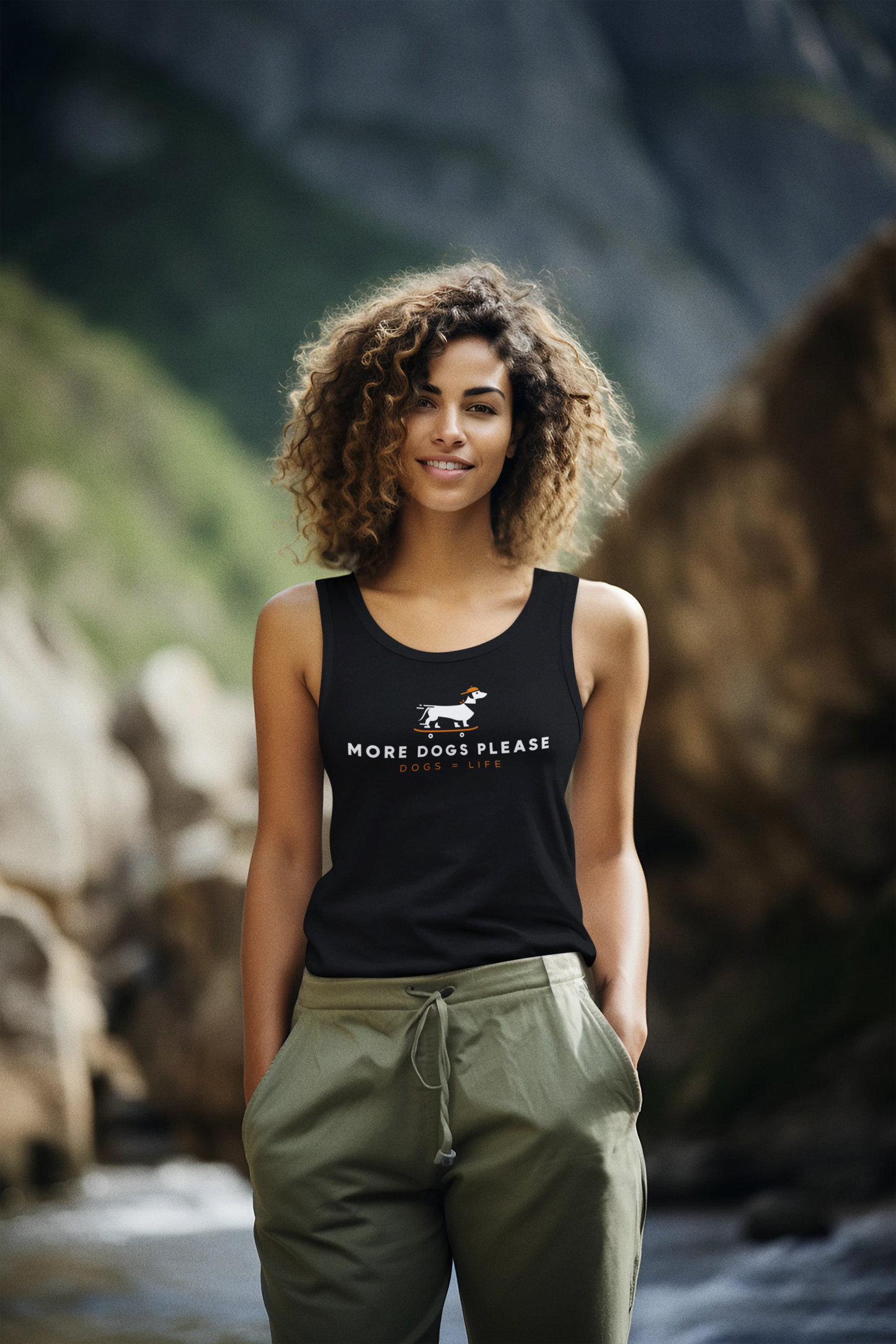 "More Dogs Please" Racerback womens Tank
