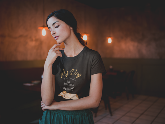 "My dog thinks you need a snack and a nap"  Snack First. Nap Second. Dog’s Orders. Soft Style T-Shirt for Chill Vibes
