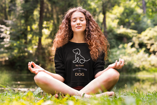 "My faith brings me closer to dog" Divinely Guided. Dog-Approved. Comfortable Unisex Soft Syle T-Shirt for the Faithful