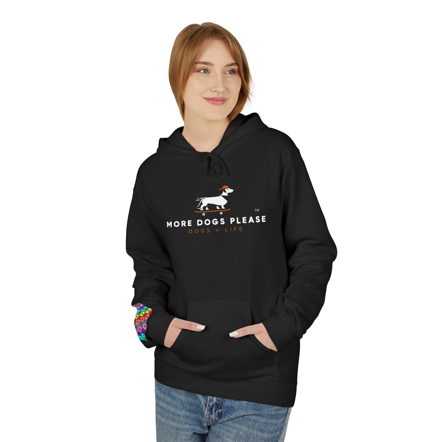 "More dogs please" Unisex fleece hoodie. Pet Lover Gift