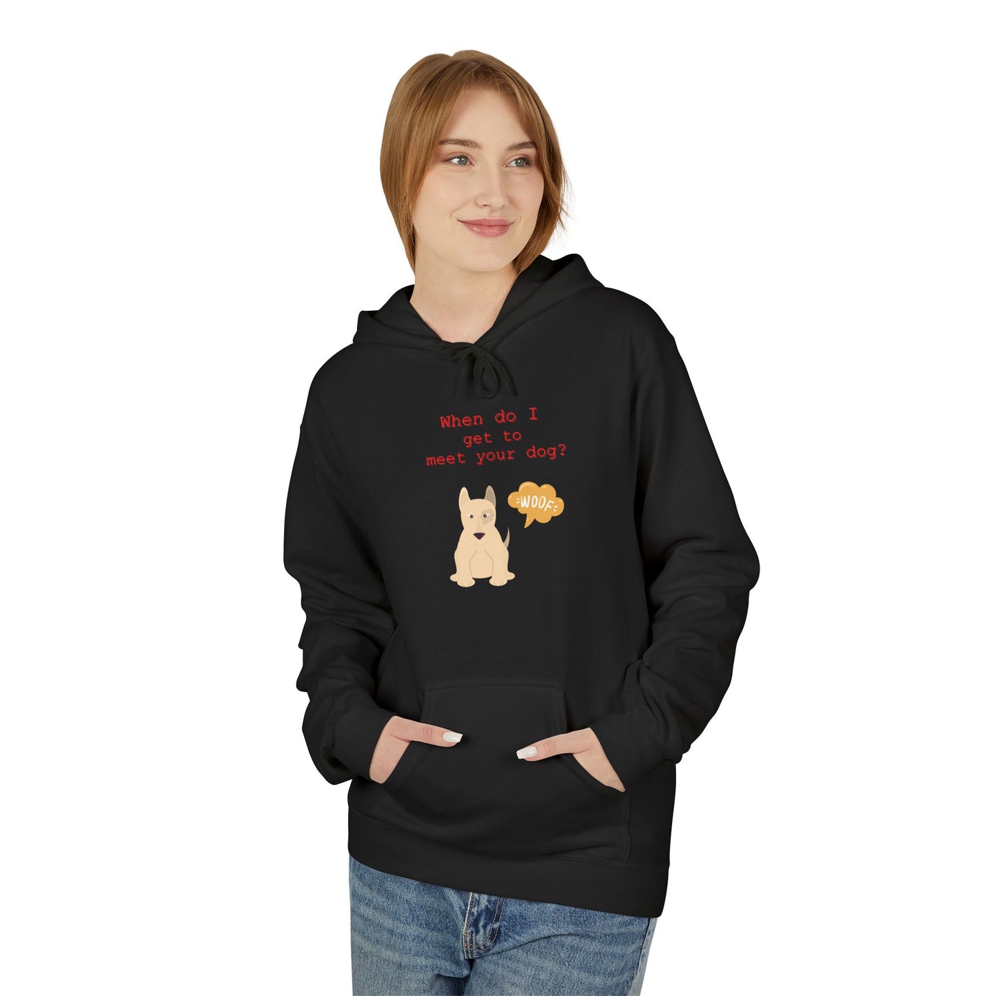 “When Can I Meet Your Dog?” Soft & Cozy Unisex Fleece Hoodie for Dog Lovers
