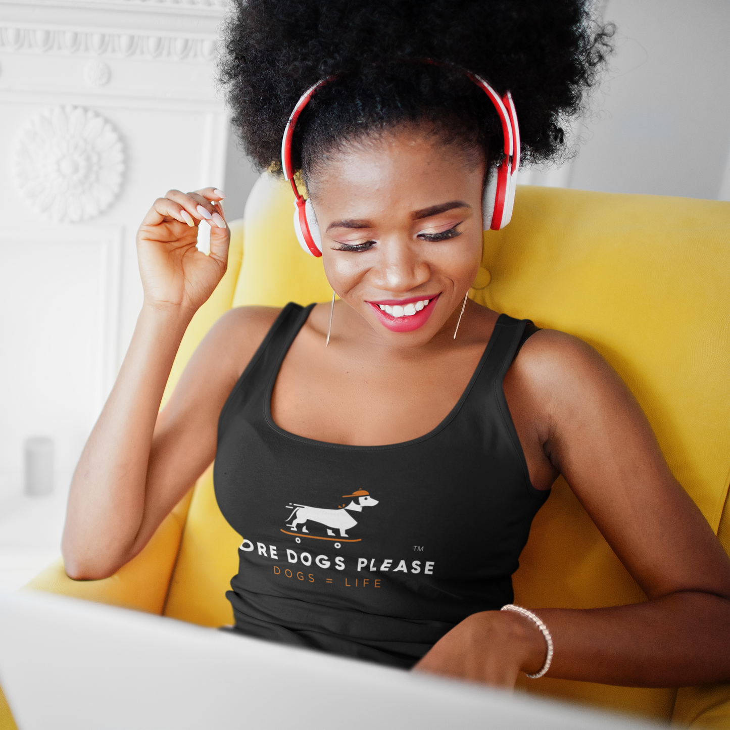 "More Dogs Please" Racerback womens Tank