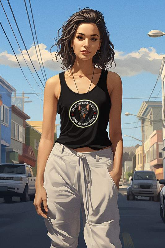 Title: Dogs Are Perfect 🐾 Women's Racerback Tank Top -  Doberman Pinscher edition 🐶